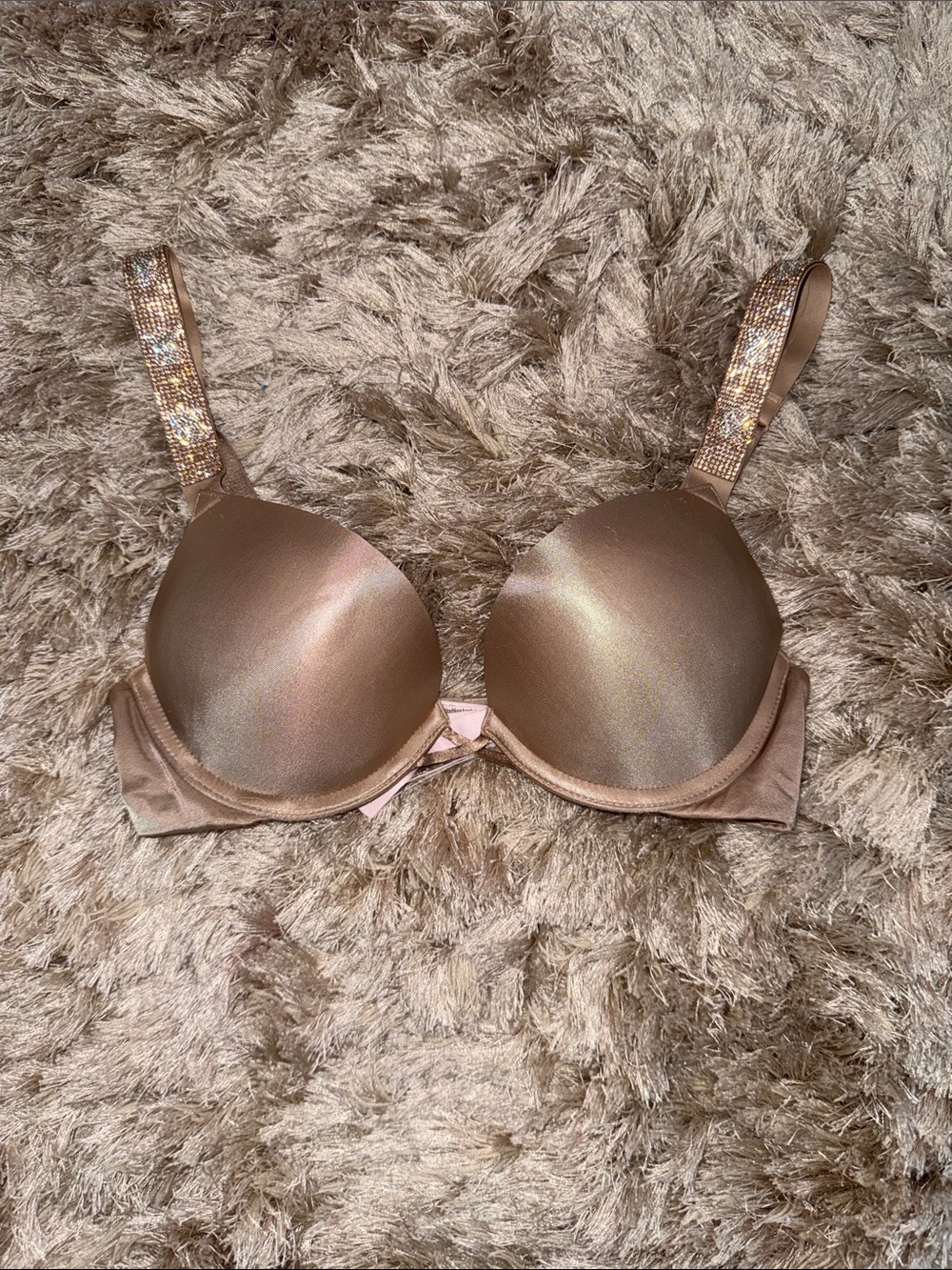 Victoria's Secret Bronze Shimmer Push-Up Bra with Rhinestone Straps
